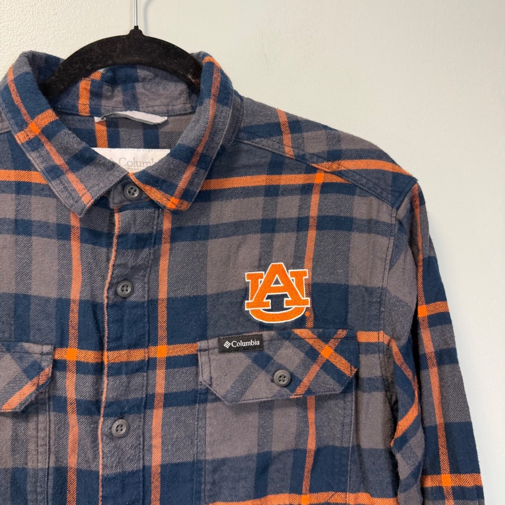 Columbia Auburn Tigers NCAA Plaid Flannel Shirt Mens Medium Navy Orange XM7232
